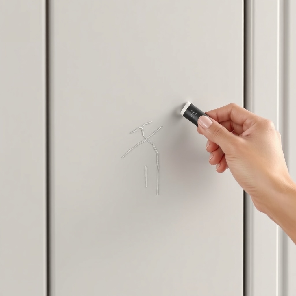 <clean photorealistic photo/illustration of a Bellona wardrobe with a small scratch being