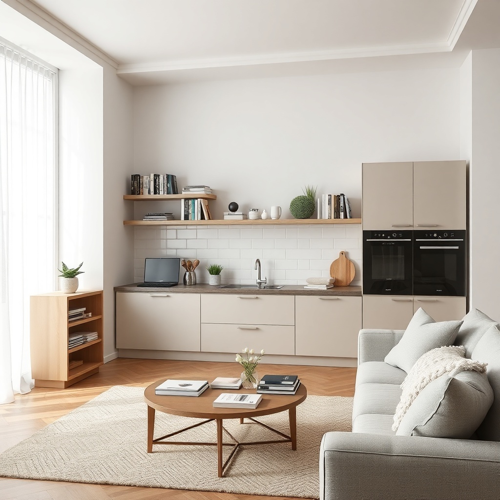 <photorealistic photo of a clean Bellona kitaplık in a modern living room