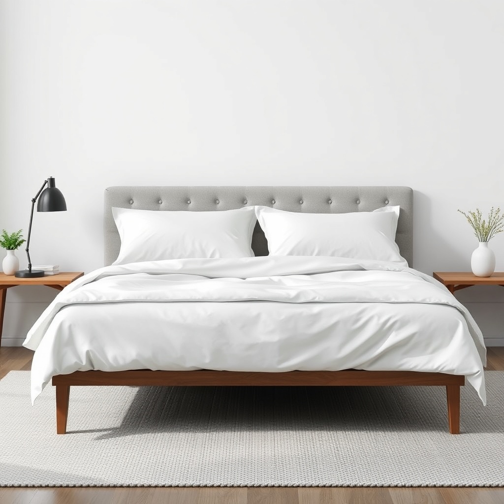 <clean photorealistic photo/illustration of a bedroom with a Bellona bed