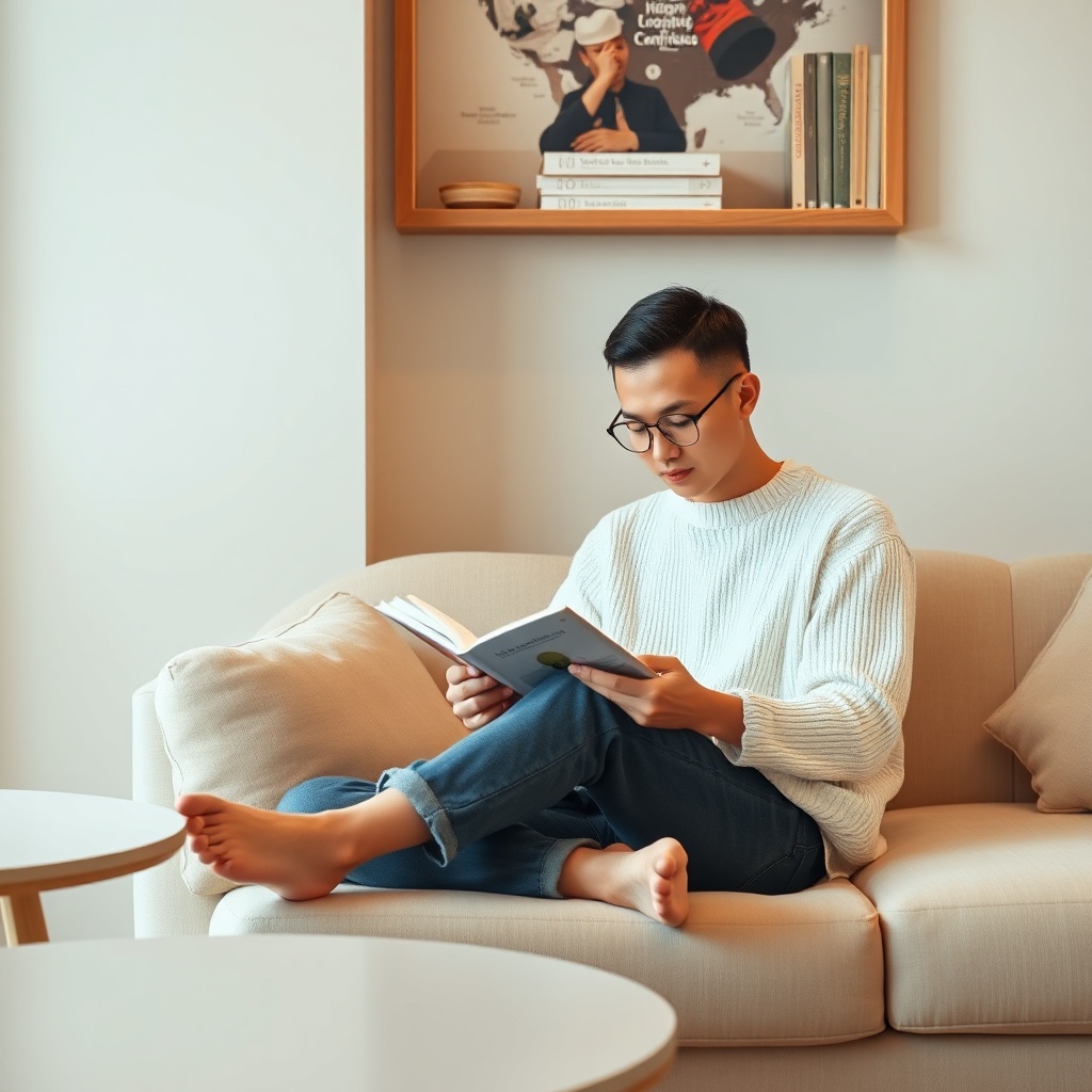 <clean photorealistic photo of a customer sitting comfortably on a beige Istikbal berjer k