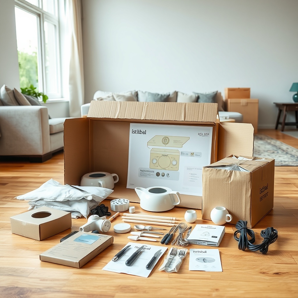 <clean photorealistic photo/illustration of an Istikbal Berjer koltuk being unpacked from