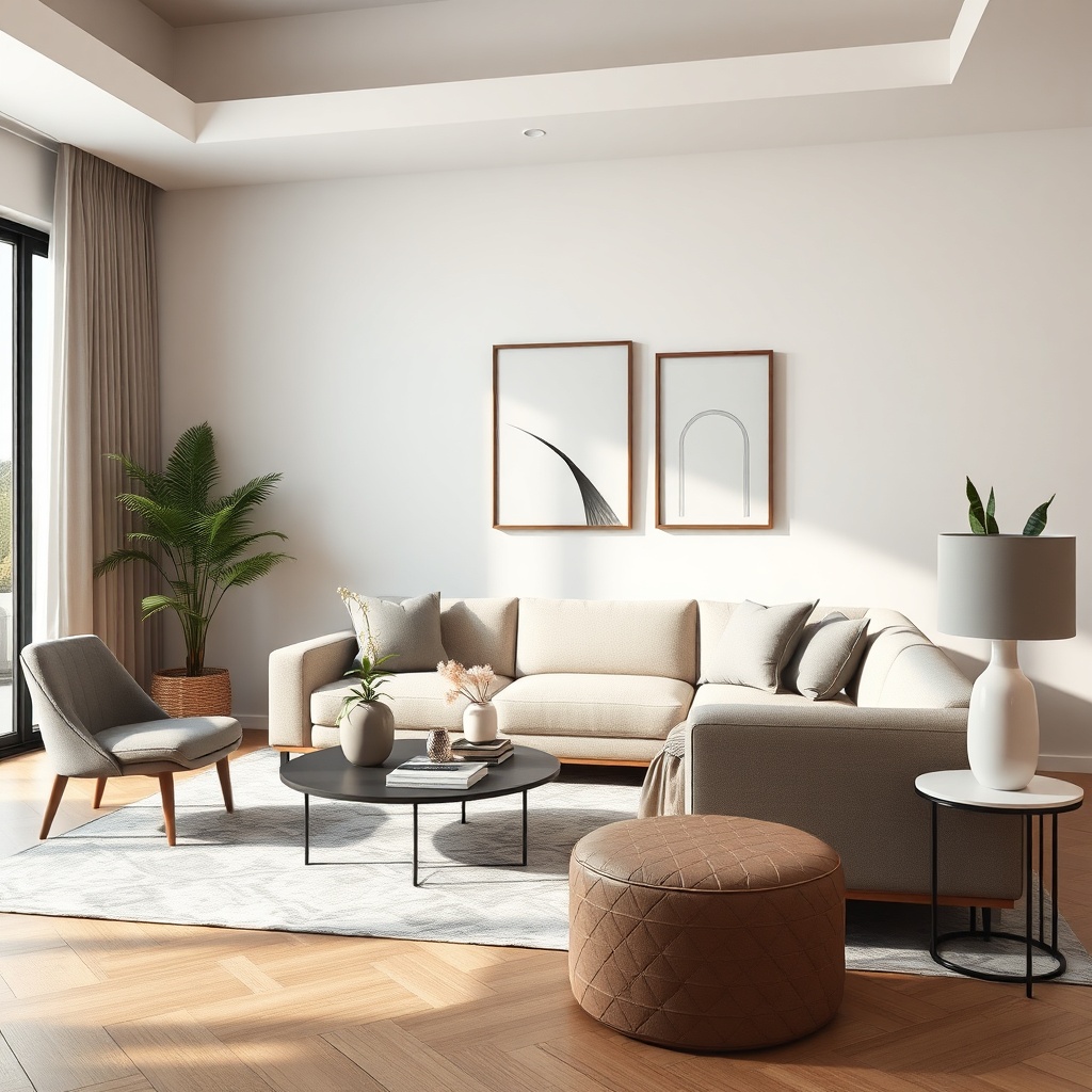 <clean photorealistic photo of a modern living room with a stylish Istikbal berjer koltuk