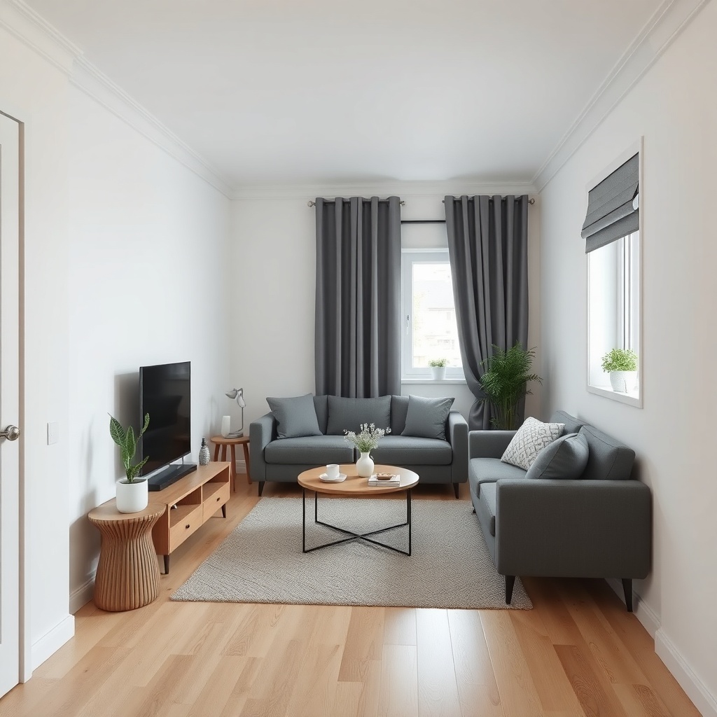 <clean photorealistic photo of a compact Istikbal koltuk takımı in a narrow living room wi