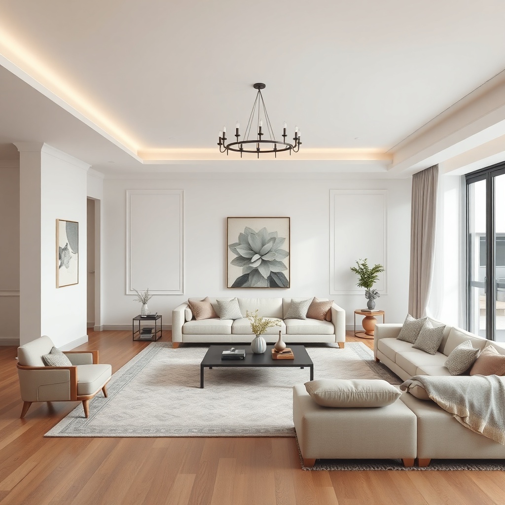 <clean photorealistic photo of a large Istikbal koltuk takımı in a spacious living room wi