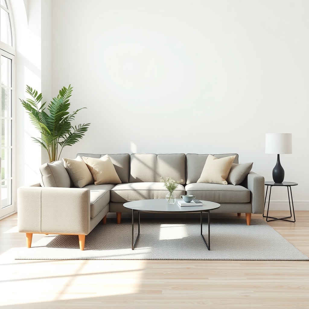 <clean photorealistic photo/illustration of a stylish Istikbal sofa set in a bright living